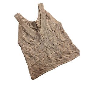 PROMESA SWEATER TANK CABLE KNIT SIZE S TAN BEIGE SUPER SOFT COTTON BLEND
